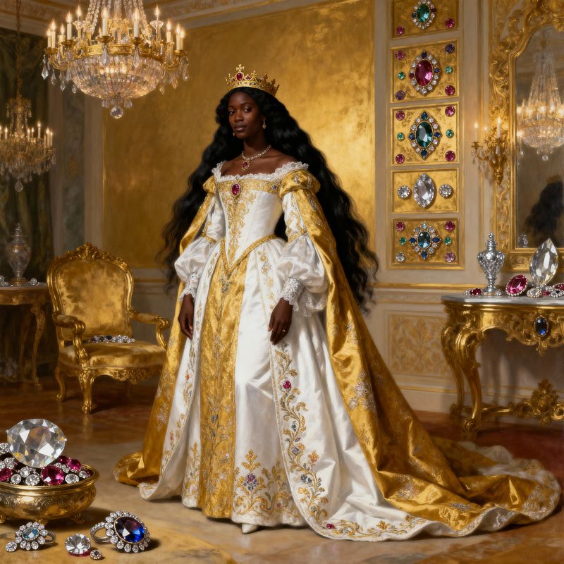 Elegant Black Queen in Renaissance Royal Dress Elegant Black Queen in Renaissance Royal Dress