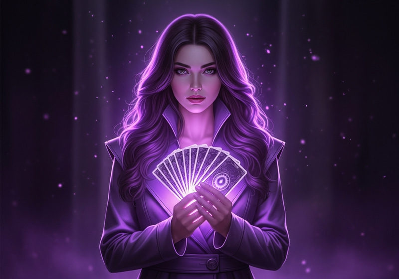 Mystical Woman with Tarot Cards in Ethereal Glow Mystical Woman with Tarot Cards in Ethereal Glow