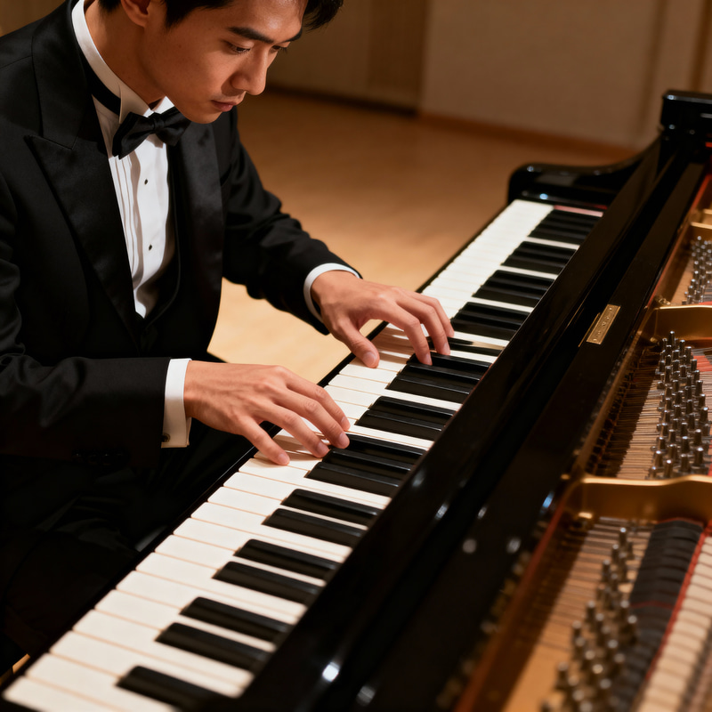 Elegant Male Pianist Performing on Grand Piano Elegant Male Pianist Performing on Grand Piano