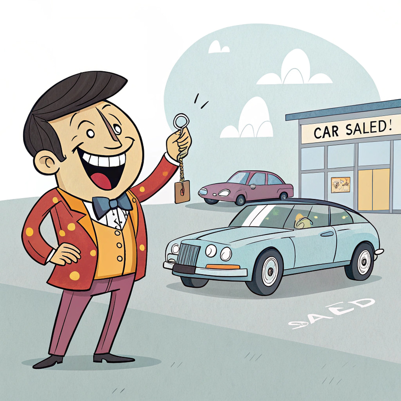 Cartoonish Used Car Salesman - Fun & Quirky Deals Cartoonish Used Car Salesman - Fun & Quirky Deals