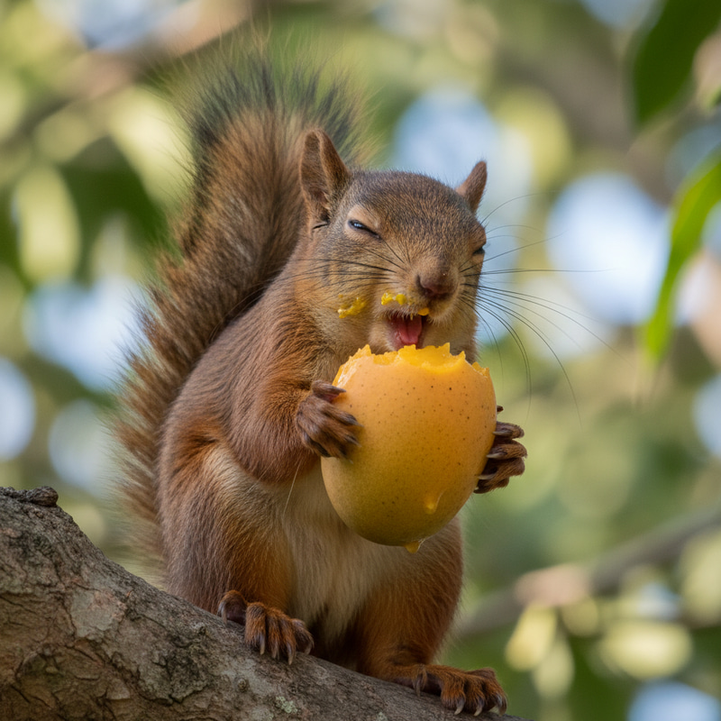 Cute Squirrel Enjoying a Mango Cute Squirrel Enjoying a Mango