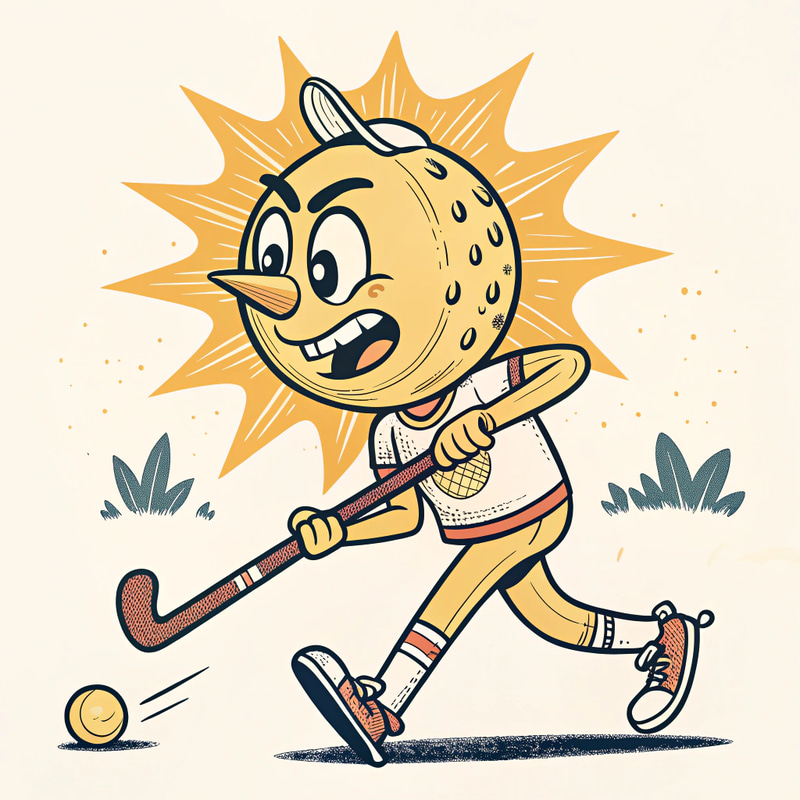 Vintage Cartoon Sun Mascot with Hockey Stick Vintage Cartoon Sun Mascot with Hockey Stick