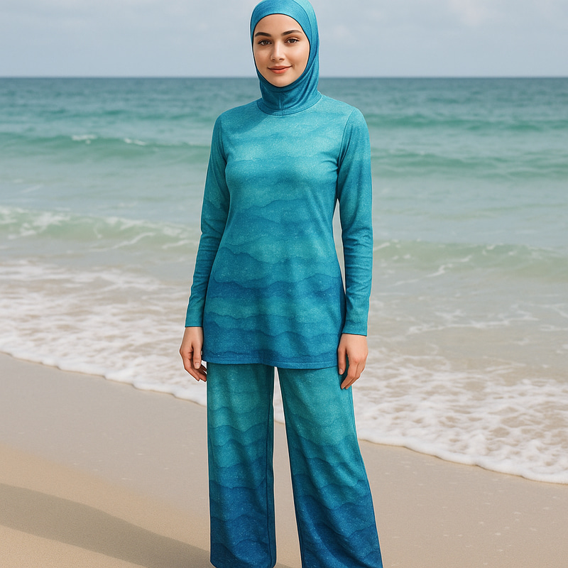 Modest Swimwear with Ocean Color Effect