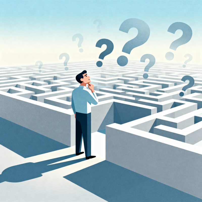 Contemplative Figure at the Labyrinth's Entrance