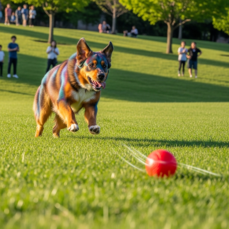 Happy Dog Chasing Ball in the Park Happy Dog Chasing Ball in the Park