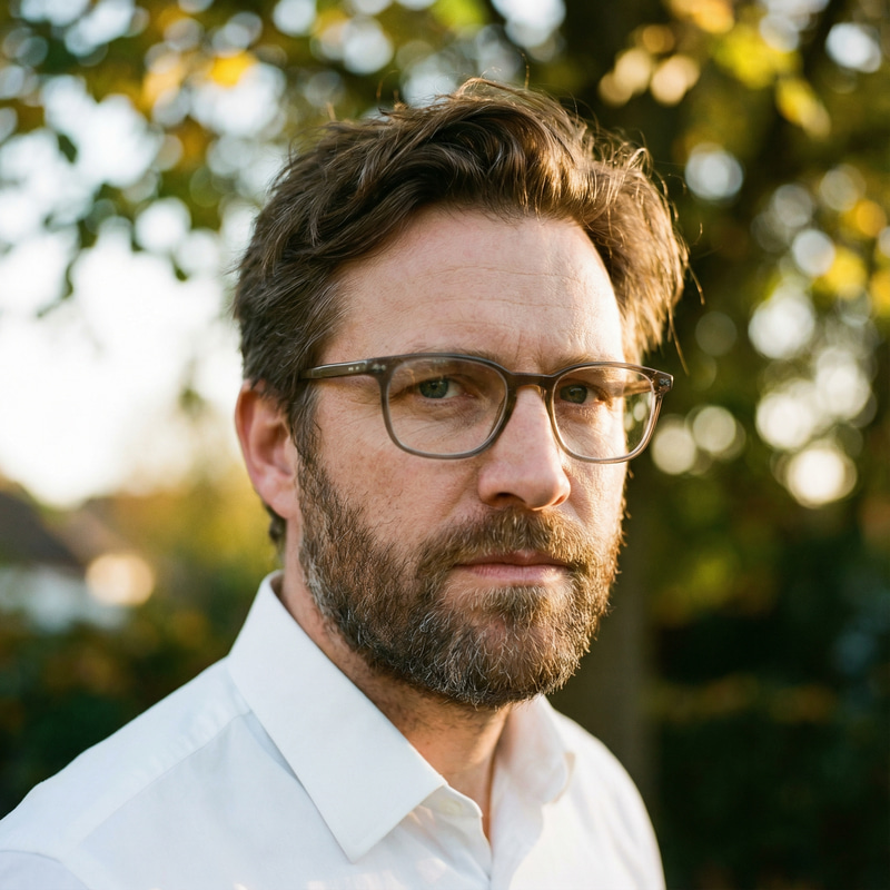 Serious Portrait of a 44-Year-Old Man in White Shirt Serious Portrait of a 44-Year-Old Man in White Shirt