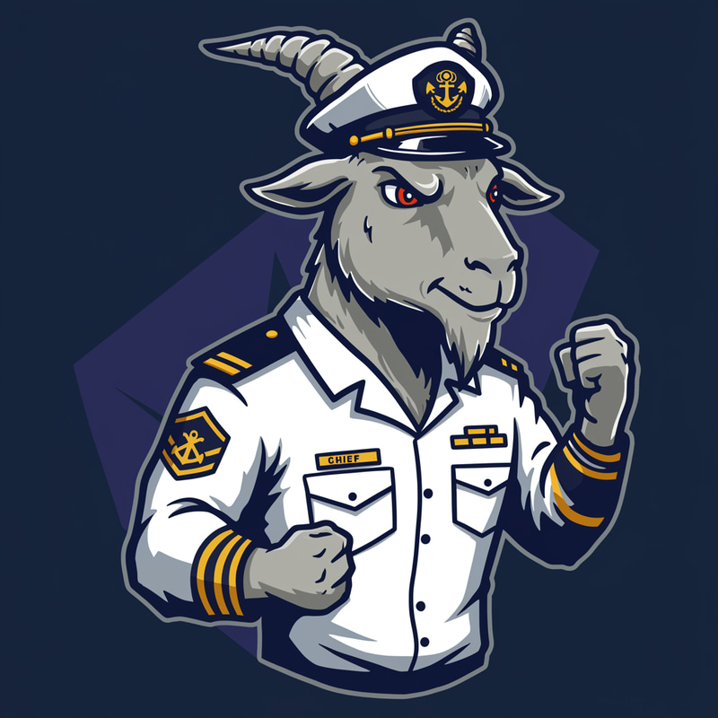 Goat Mascot Logo Design in US Navy Chief Uniform