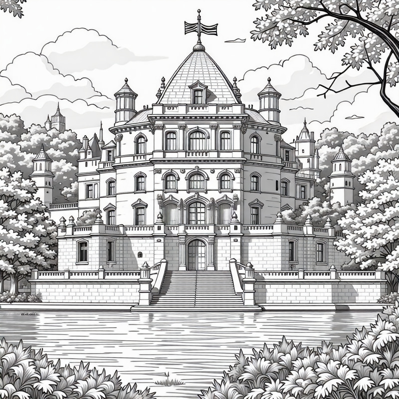 Coloring Book Image of Belvedere Castle in Central Park, NYC
