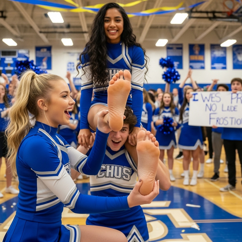 High School Pep Rally: Latina & Blonde Bare Feet High School Pep Rally: Latina & Blonde Bare Feet