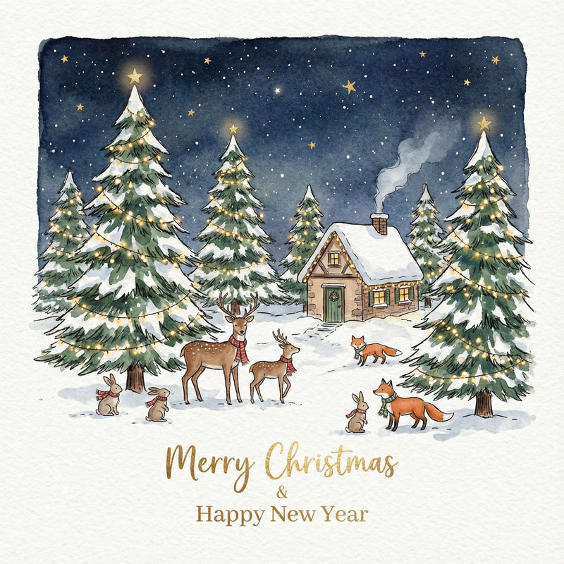 Festive Christmas Card Design with Pine Trees