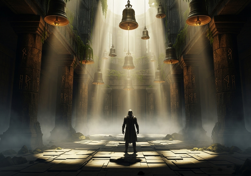 Mystical Fantasy Art: Lone Man in Ancient Temple Mystical Fantasy Art: Lone Man in Ancient Temple
