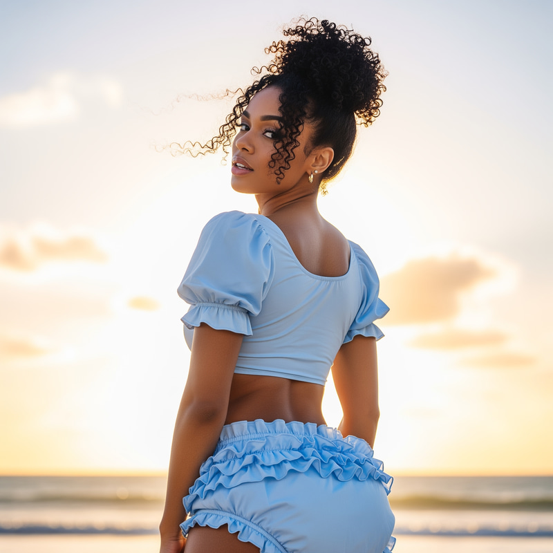 Seductive Athletic Woman in Ruffled Outfit Seductive Athletic Woman in Ruffled Outfit
