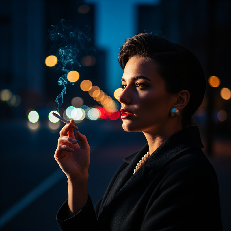 Cinematic 1950s Portrait: Model with Cigarette