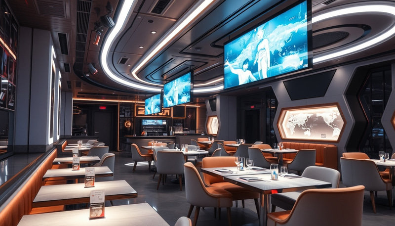 Futuristic Restaurant Interior: High-Tech Ambiance Futuristic Restaurant Interior: High-Tech Ambiance