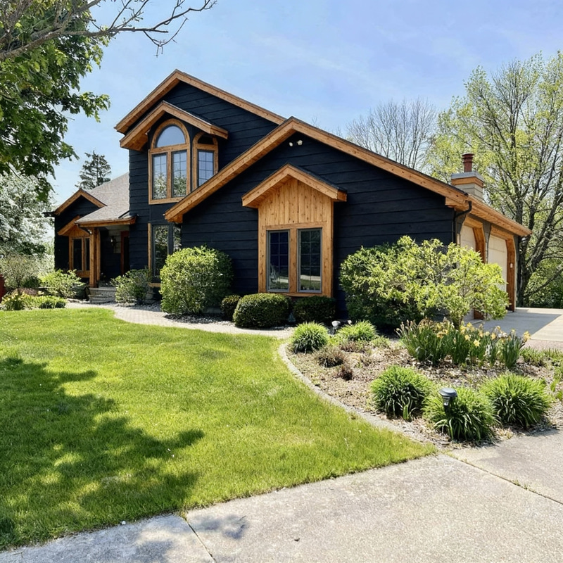 Charcoal Exterior Color with Wood Trim Charcoal Exterior Color with Wood Trim
