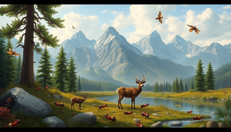 Stunning Wildlife Scene: Mountains and Deer Stunning Wildlife Scene: Mountains and Deer