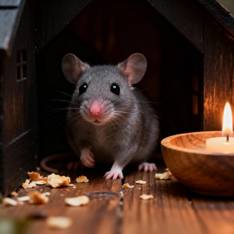 Small Gray Mouse in Dark House Small Gray Mouse in Dark House