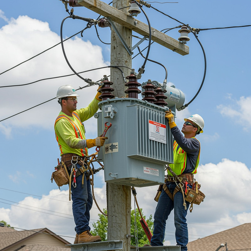 Electricians Installing a Transformer on a Pole