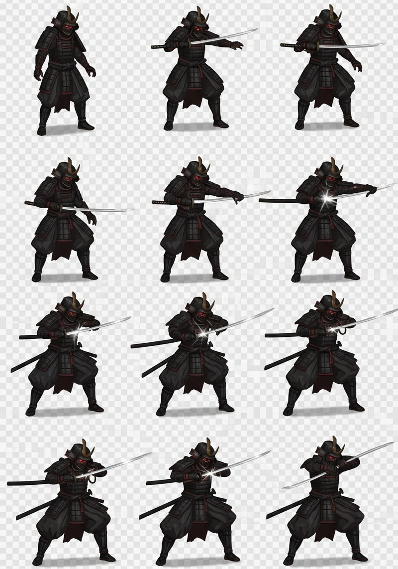 Dark Armored Samurai Spritesheet for Animation