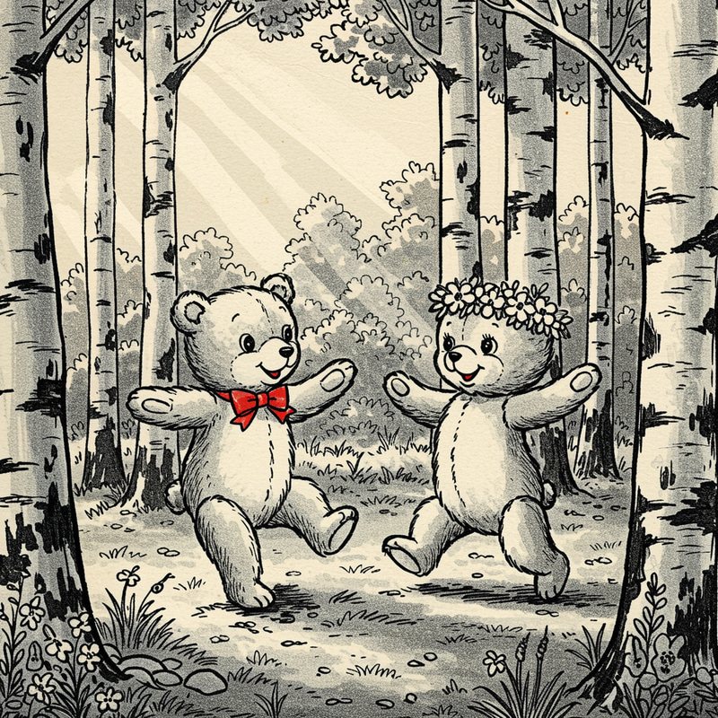 Cute Bears Dancing in a Black & White Forest Cute Bears Dancing in a Black & White Forest