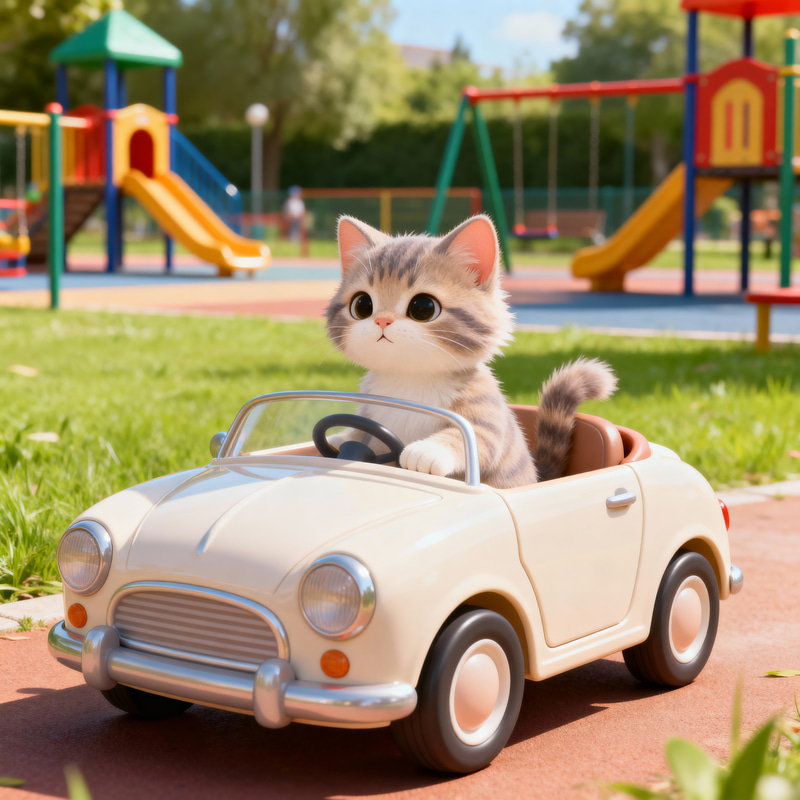 Kitty in a Little Car at the Game Park