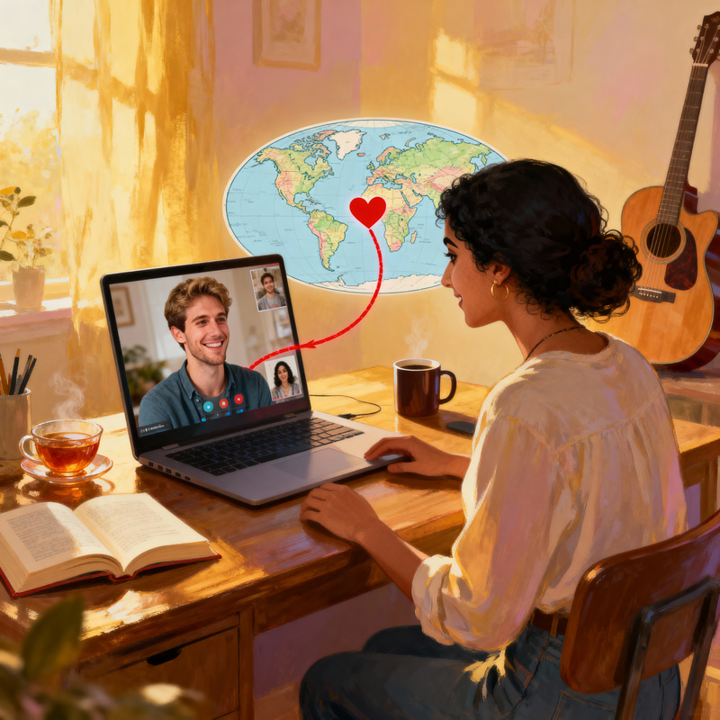 Romantic Long-Distance Relationship Illustration Romantic Long-Distance Relationship Illustration