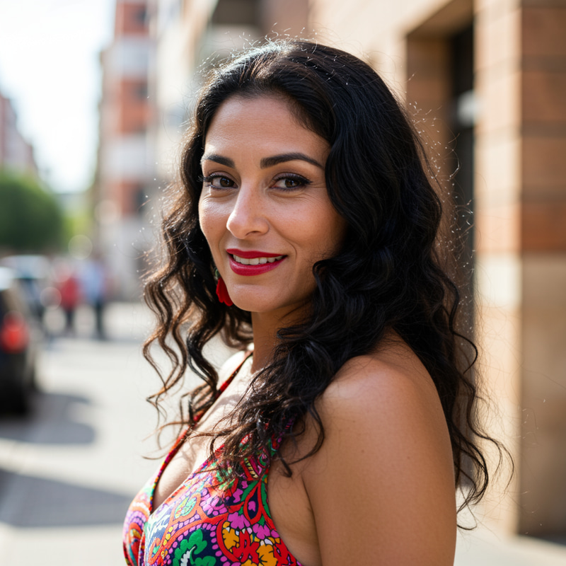 Charming Hispanic Woman in Her 40s With Wavy Hair Charming Hispanic Woman in Her 40s With Wavy Hair