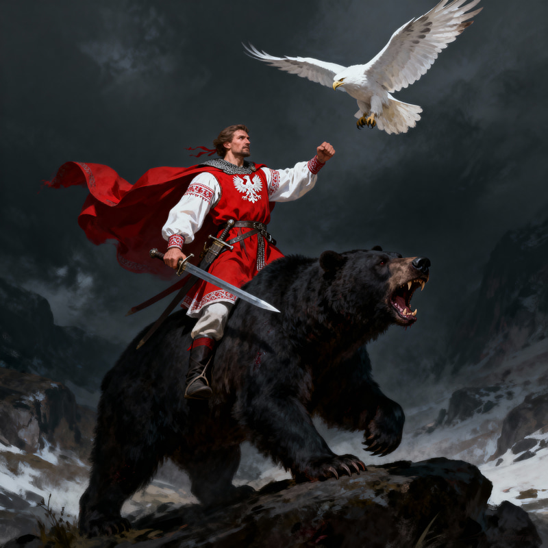 Polish Warrior on Black Bear - Epic Illustration Polish Warrior on Black Bear - Epic Illustration