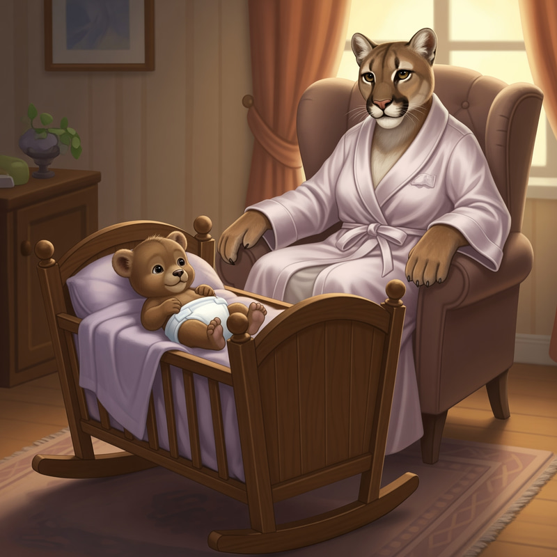 Cougar and Baby Bear: Adorable Cradle Moment Cougar and Baby Bear: Adorable Cradle Moment