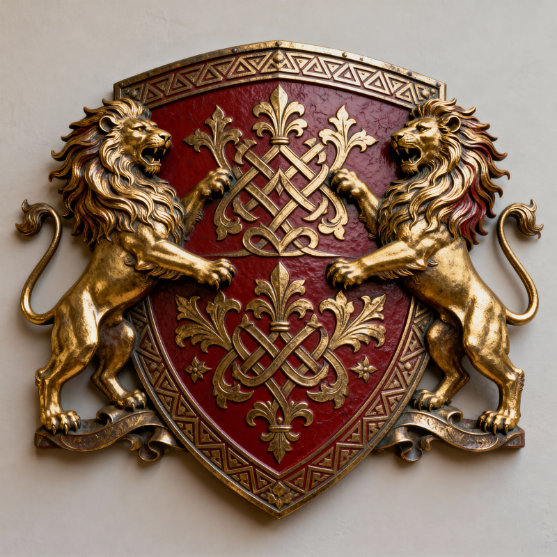 Noble Family Crest: Shield & Lions