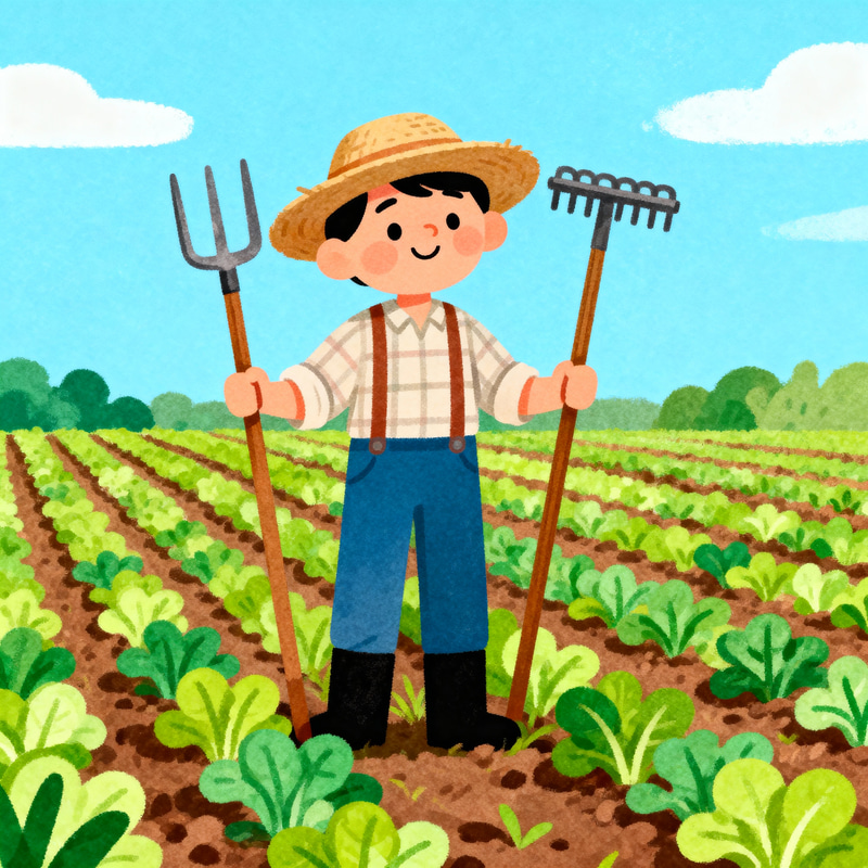 Colorful Flat Illustration of a Farmer in the Fields