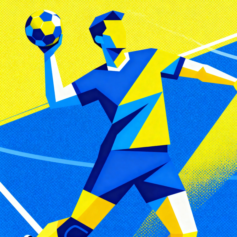 Pop Art Handball Caricature in Blue and Yellow