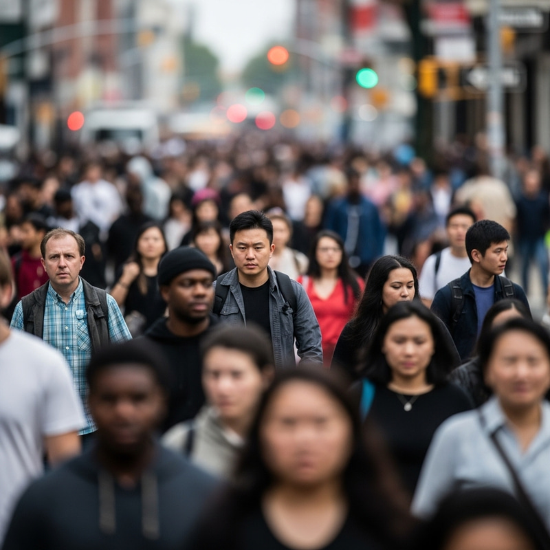 Diverse Crowd on Blurry Street