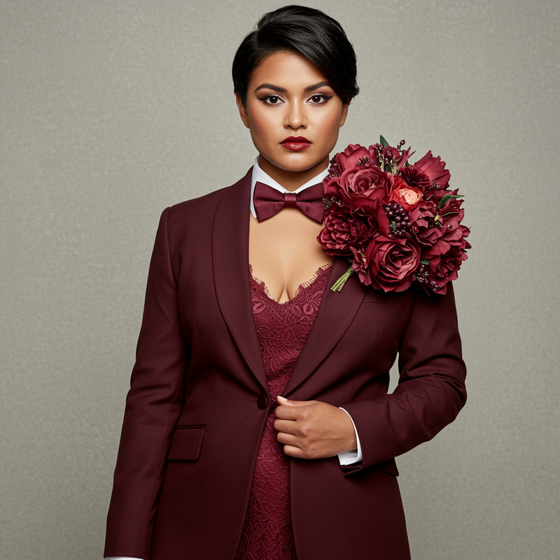Stunning Polynesian Wedding Model in Burgundy Attire Stunning Polynesian Wedding Model in Burgundy Attire