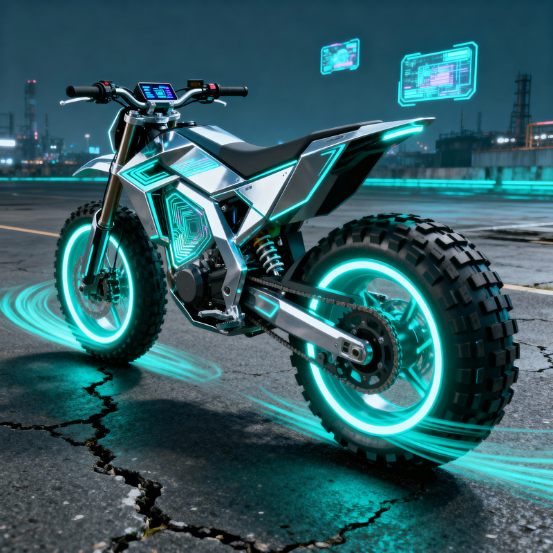 Futuristic Dirt Bike with Oversized Wheels Futuristic Dirt Bike with Oversized Wheels