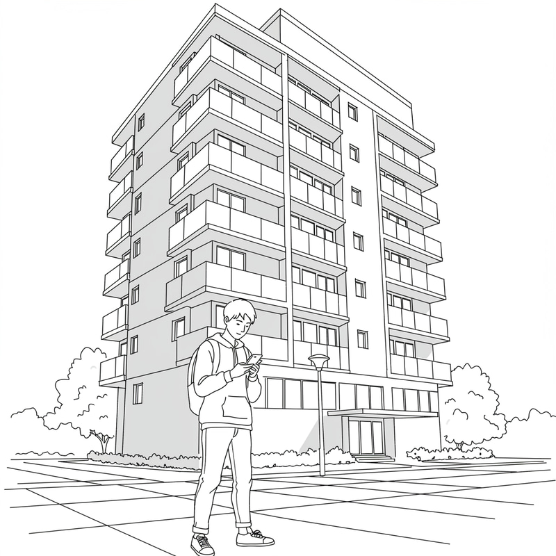 Linear Drawing of a Person with a Mobile Device Linear Drawing of a Person with a Mobile Device