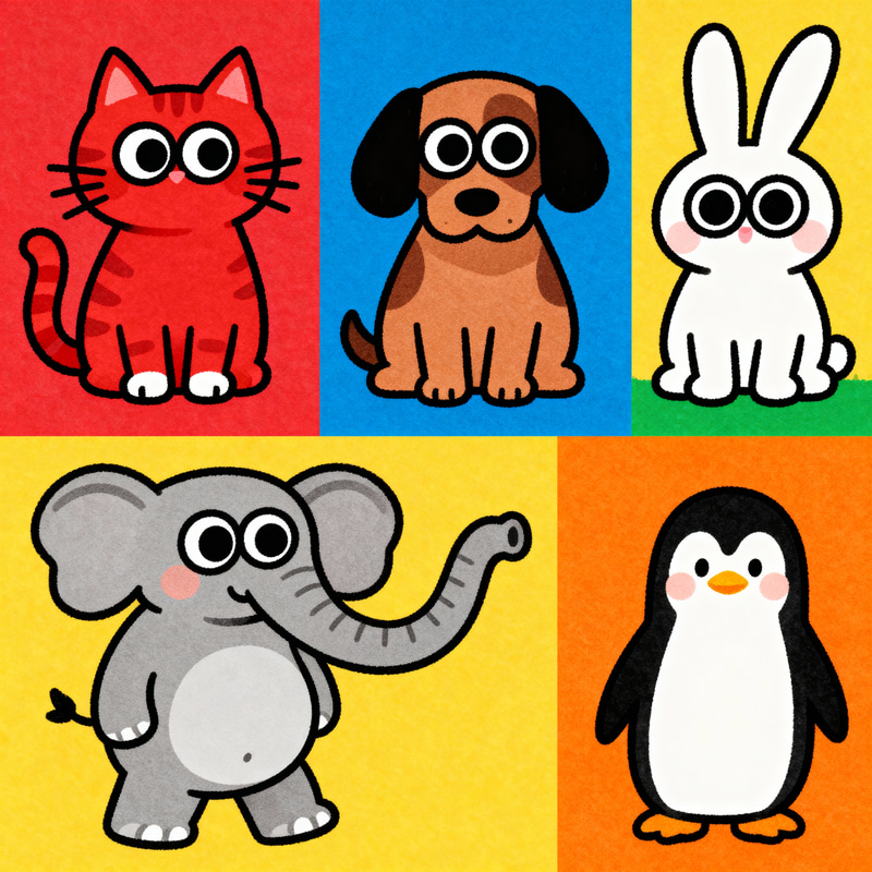 5 Common Animals in Whimsical Caricature Style 5 Common Animals in Whimsical Caricature Style