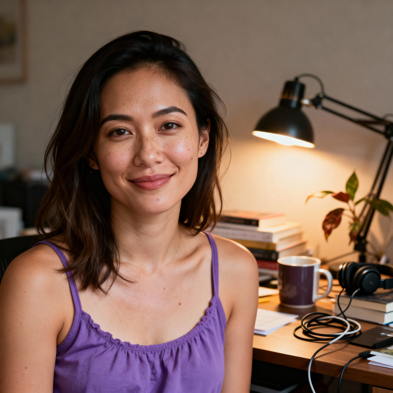 Warm Portrait of a Mixed-Race Woman in Her Workspace Warm Portrait of a Mixed-Race Woman in Her Workspace