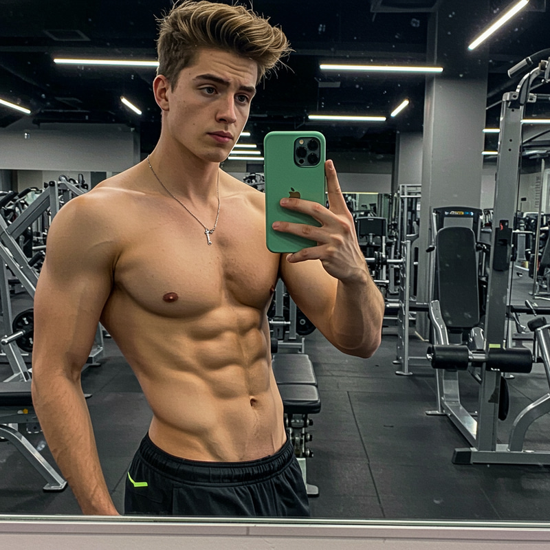 Handsome Model with Six-Pack Abs in Gym