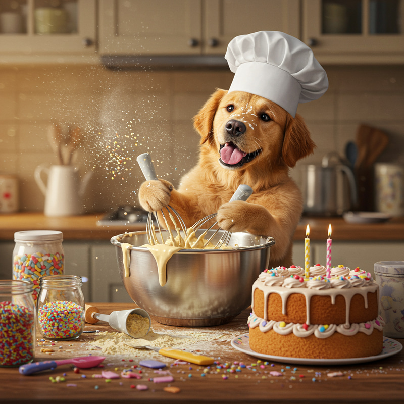 Cute Dog Baking a Giant Cake Cute Dog Baking a Giant Cake