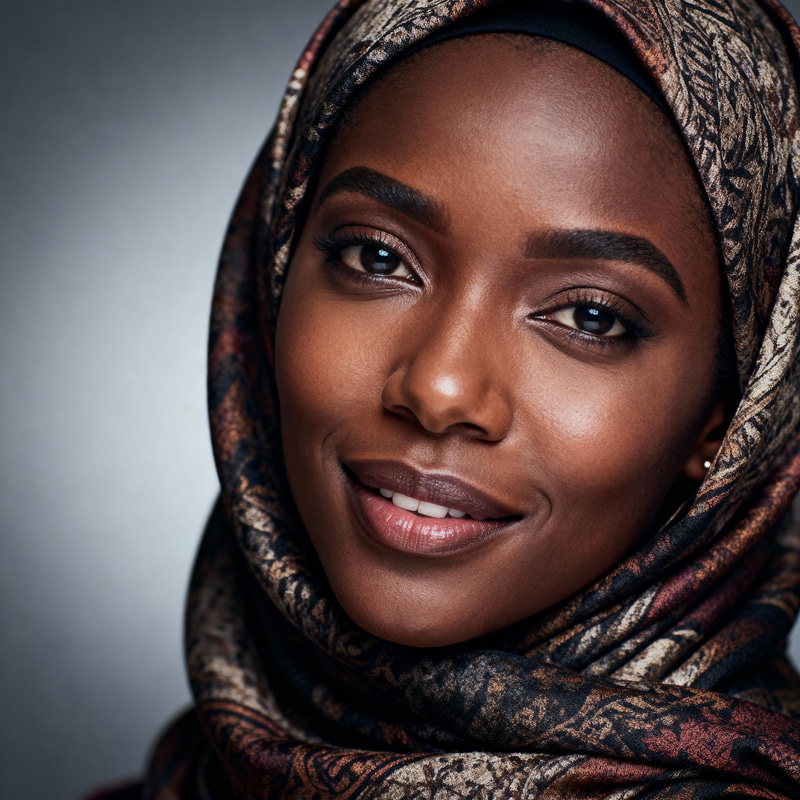 Stunning Portrait of a Black Muslim Model in Hijab