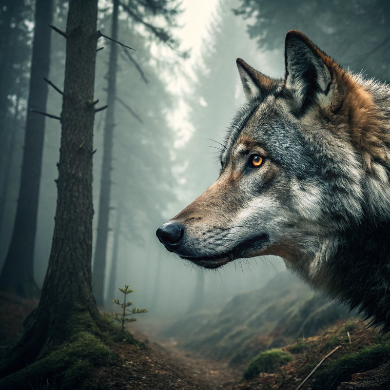 Wolf Head with Forest Background Wolf Head with Forest Background