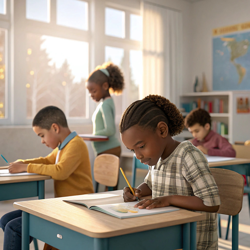 3D Image of Children in School - Educational Art 3D Image of Children in School - Educational Art