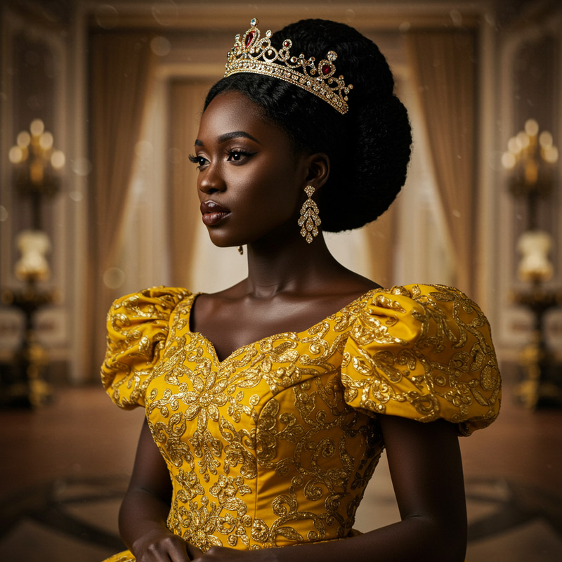 Regal Black Woman in Yellow Elegance
