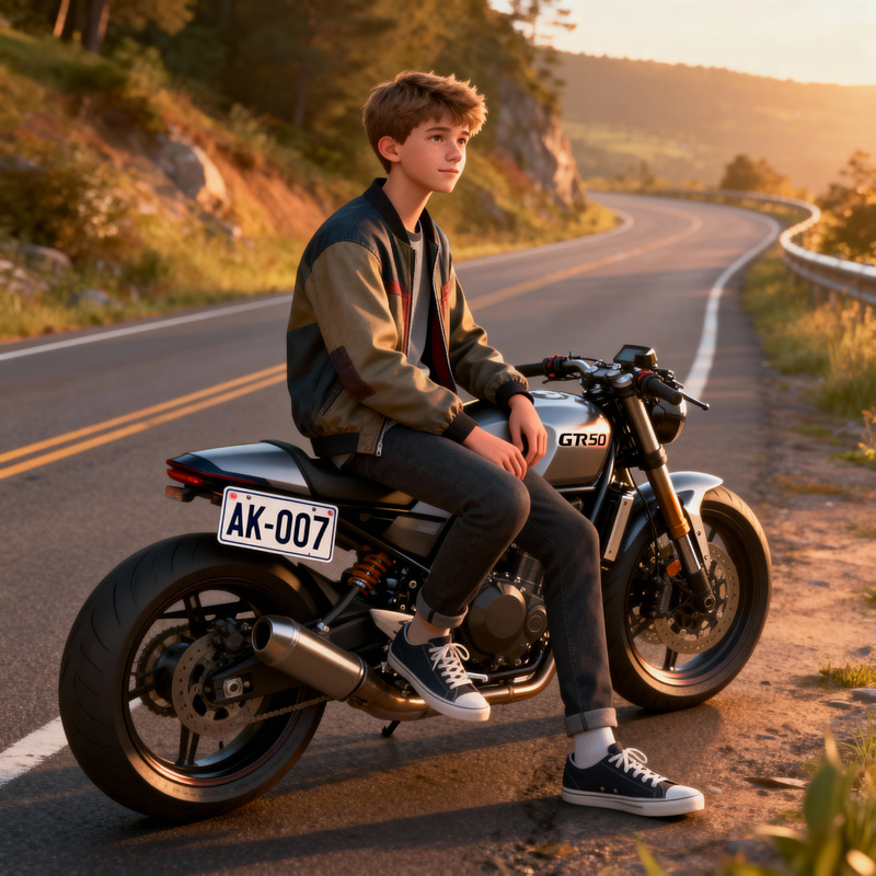 17-Year-Old Boy on GTR 350 Bike - 3D Illustration 17-Year-Old Boy on GTR 350 Bike - 3D Illustration