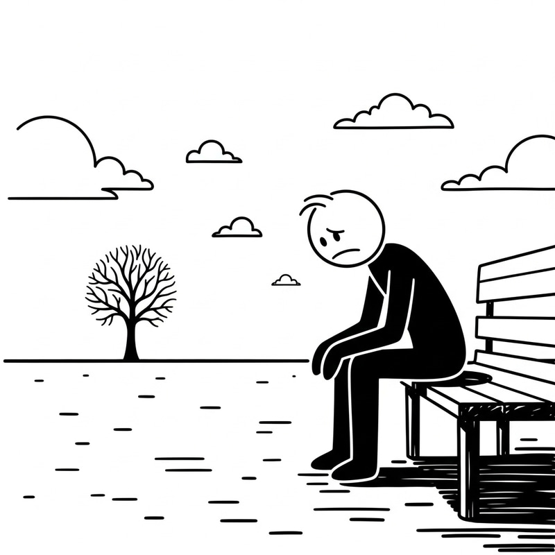 Lonely Stick Figure on a Bench Lonely Stick Figure on a Bench
