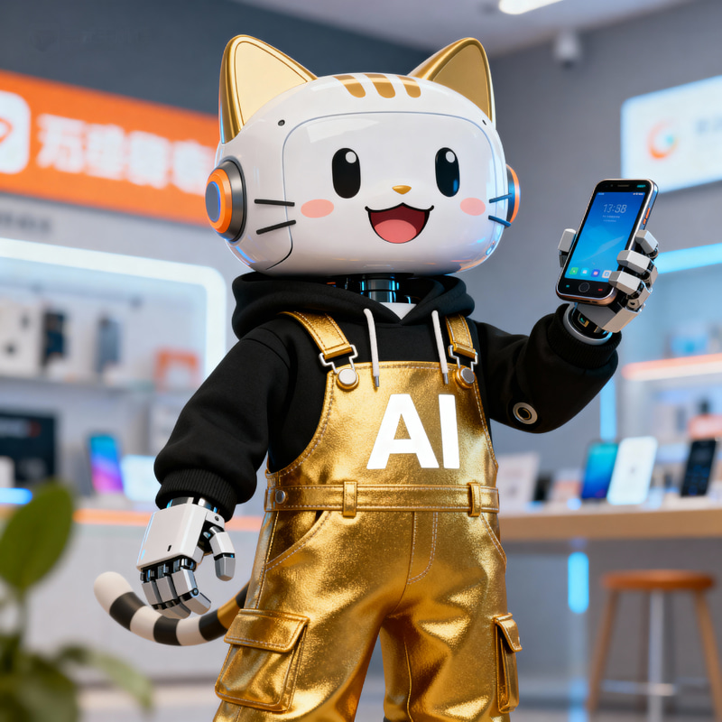 Smiling Cartoon Robot Mascot for Phone Retail Smiling Cartoon Robot Mascot for Phone Retail