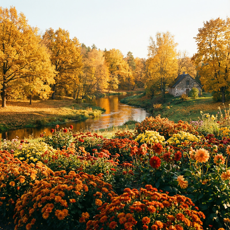 Golden Autumn Landscape with Sunny Vibes