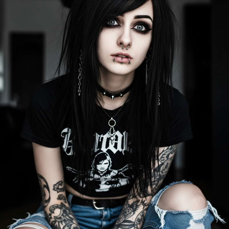 Emo E-Girl Style: Black Hair & Piercings Emo E-Girl Style: Black Hair & Piercings