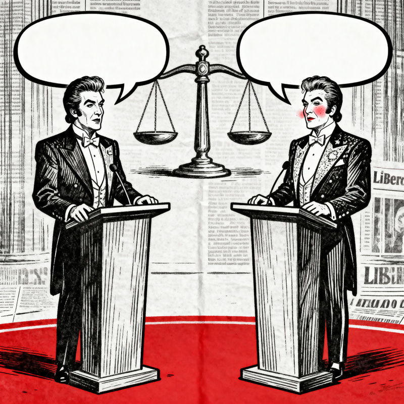 Satirical Political Cartoon: Fair Debate & Justice